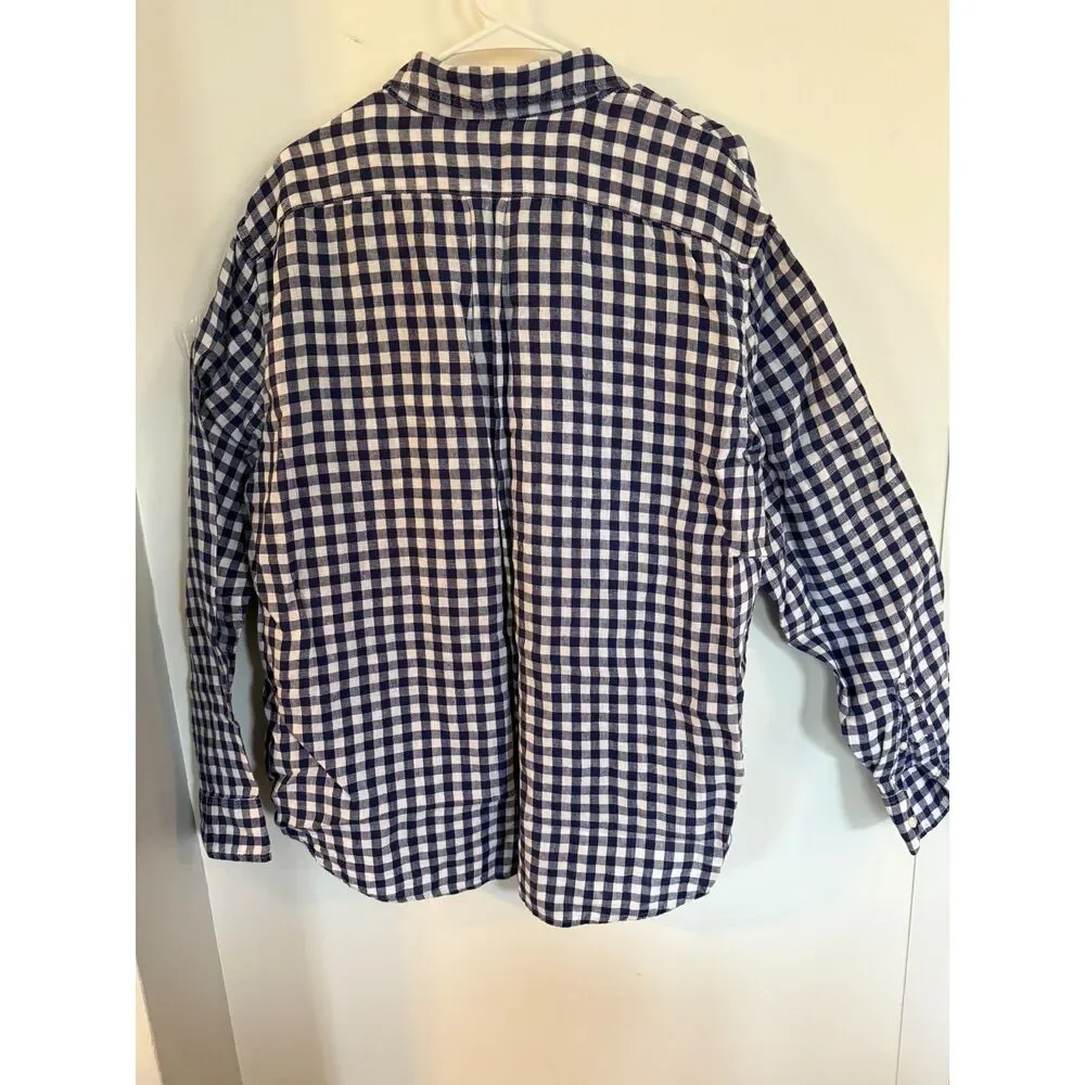 J Crew Irish Linen Blue white Plaid Men's Long sleeve Button Shirt Size XXL